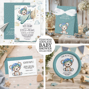 Teddy Bear Flygplan   Virtuell Baby Shower Inbjudningar