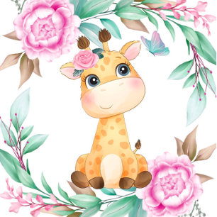 Cute Giraffe och Rosa Peony Girl Baby Shower Inbjudningar