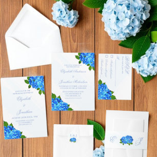 Blå Hortensia Förlovningsmiddag Inbjudningar