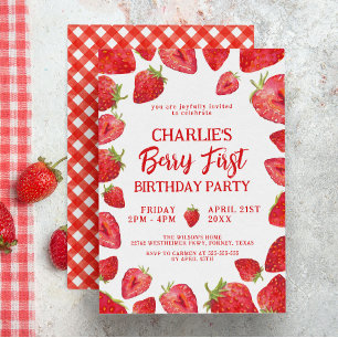 Berry First Boho Strawberry Birthday Milestone Poster