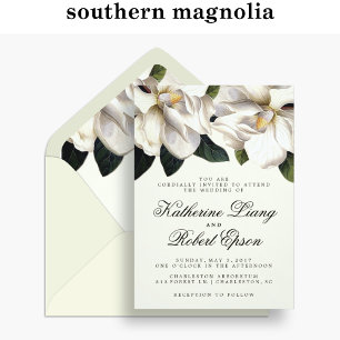 Södra Magnolia-inbjudan till botaniskt bröllop Inbjudningar