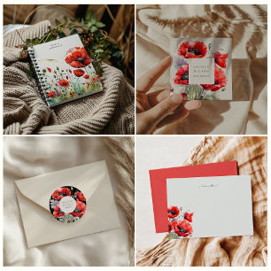 Red Poppy Blommigt Monogram bärbar dator Anteckningsbok