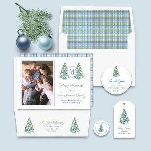 Vattenfärg Ornately Decorated Träd God jul Julkort