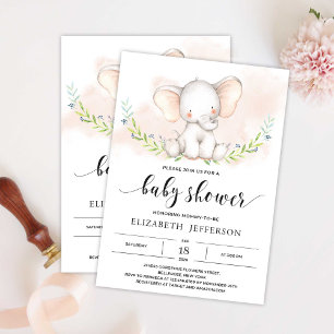  inbjudan till Cute Elephant Girl Baby Shower