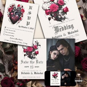 QR Code Gothic Crimson Cherry Blommigt Inbjudningar