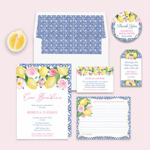 Capri Lemons Rosa Blommigt Advice for Mamma to be  Inbjudningar