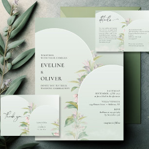 Arched Grönt eucalyptus  blommigt bunden knut Inbjudningar
