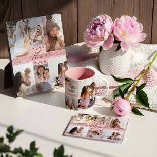 Bästa Mamma-familjens Foto Collage Rosa Woodgrain Mugg