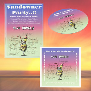 Sundowner Blue Hawaii Cocktail Party Inbjudningar
