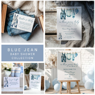 Blå jeans Denim-böcker Baby Shower Tilläggskort