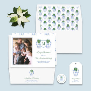 Foton i familjen Monogram Grönt Blue Ginger Burk Julkort