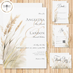 Rustic Boho Torte Tan Grass Bröllop QR-kod OSA Kort