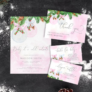 Vinterbabydusch rosa snö tack för ditt kort