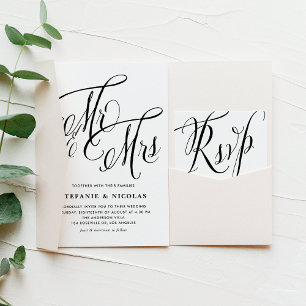 Mr och Rustic Calligraphy Black Bröllop Inbjudningar