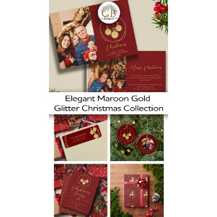 Elegant Maroon Guld Glitter, utandningstjuren Part OSA Kort