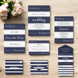 Modern Navy Blue White Rand Elegant bröllop