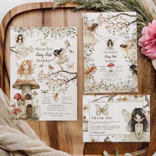 Blommigten Fairy First Birthday Woodland Inbjudningar
