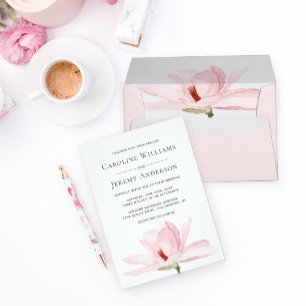Charming Rosa Magnolia bröllopsinbjudan Inbjudningar