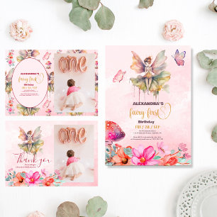 Foto Fairy First Girl's 1st Birthday Inbjudningar