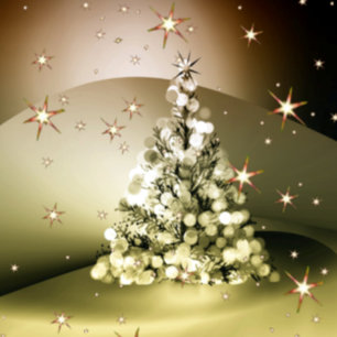Jul Hälsning Golden Träd Shiny Gnistra Stars Julkort
