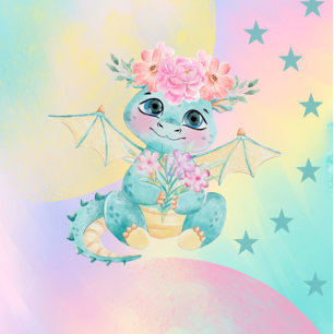 Pastel Cute Teal Dragon Peony Girl Shower Inbjudningar