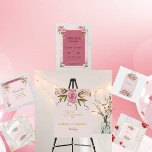 Pastel Rosa Dubbla Joint Twin Birthday Tack Runt Klistermärke