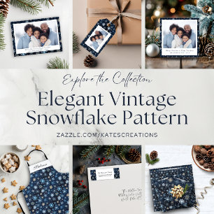 Modern Blue and White Snöflingor Helgdag Photo Julkort