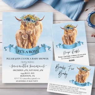 Det är en pojk Blue Highland Cow Calf Baby Shower Inbjudningar