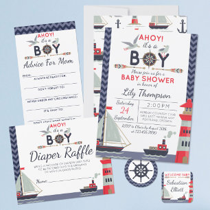 Baby Shower Råd Spel Marin Segelbåt Ahoy Pojke