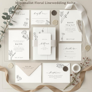 Minimalistisk blomlinjekonst bröllopsinbjudan  inbjudningar