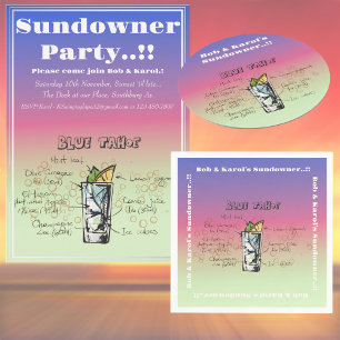 Sundowner Blue Tahoe Cocktail Party Inbjudningar