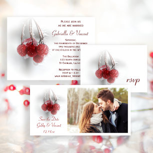 Red Frosty Berries Winter Wedding OSA Kort