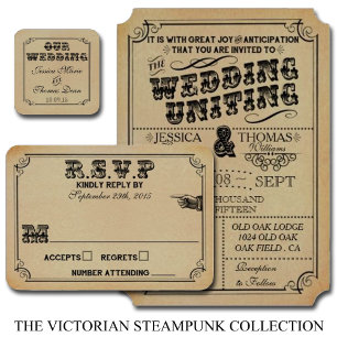 Victorian Steampunk Bröllop Collection Inbjudningar