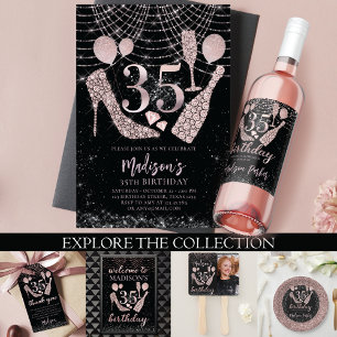 35e Birthday Ro Guld & Black Glitter Anpassningsba Poster