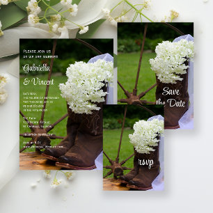 Rustic Hydrangea CowboyBoots Westerna Bröllop OSA Kort