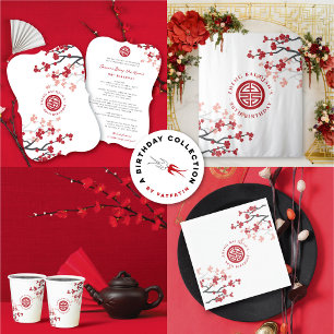 Longevity Blommars Symbol Chinese Birthday Vinflaska Etikett