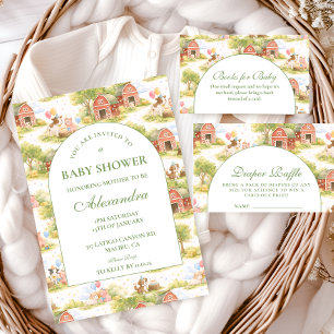 Klassiska gårdsdjur Baby Shower på ladan Inbjudningar
