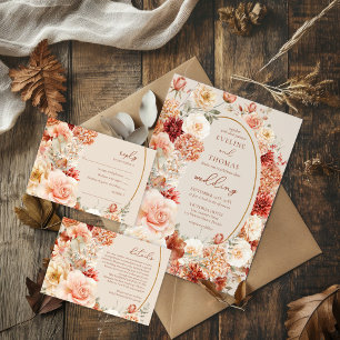 Lavish vattencolor teracotta  sage blommigt inbjudningar