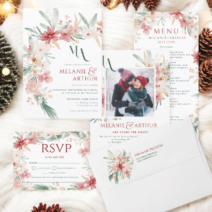 Elegant Winter Blommigt Soft Watercolor Bröllop OS OSA Kort