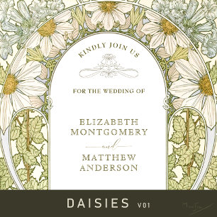 Vintage Margherite Daisy Bröllop Art nouveau Mucha Inbjudningar