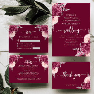 Bröllop OSA för Burgundy  Silver Blommigt-skript Tilläggskort