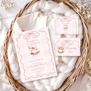 Rosa Tea Party Baby Shower Inbjudningar