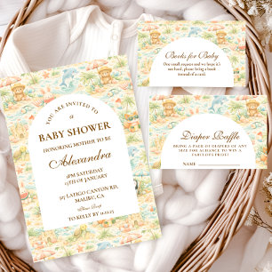 Kustnära Pastellfärgade Djur Baby Shower Inbjudningar