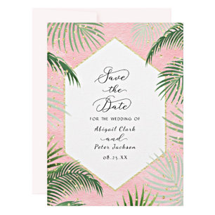 Coral Peach Tropical Botanical Watercolor Bröllop Inbjudan Vykort
