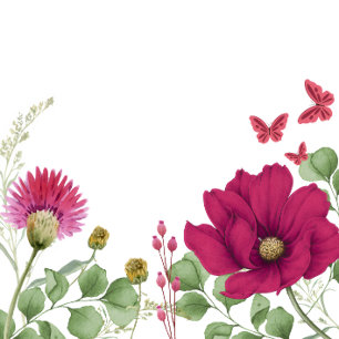 Rosa blommig fjäril födelsedagsinbjudan inbjudningar