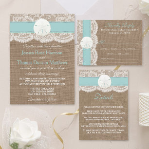 Turquise Sand Dollar Beach Wedding Collection Inbjudningar