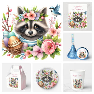 Blommar för påskägg Watercolor Raccoon Cherry Vykort