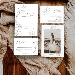 Modern minimalistisk svart/vit-kalligrafi Bröllop OSA Kort