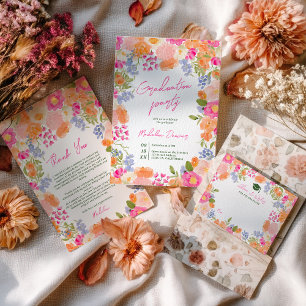 Modern Boho Peach och Rosa Blommigt Studenten Tack Kort