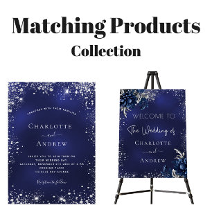 Blå silver-blommor, skript bröllop inbjudningar